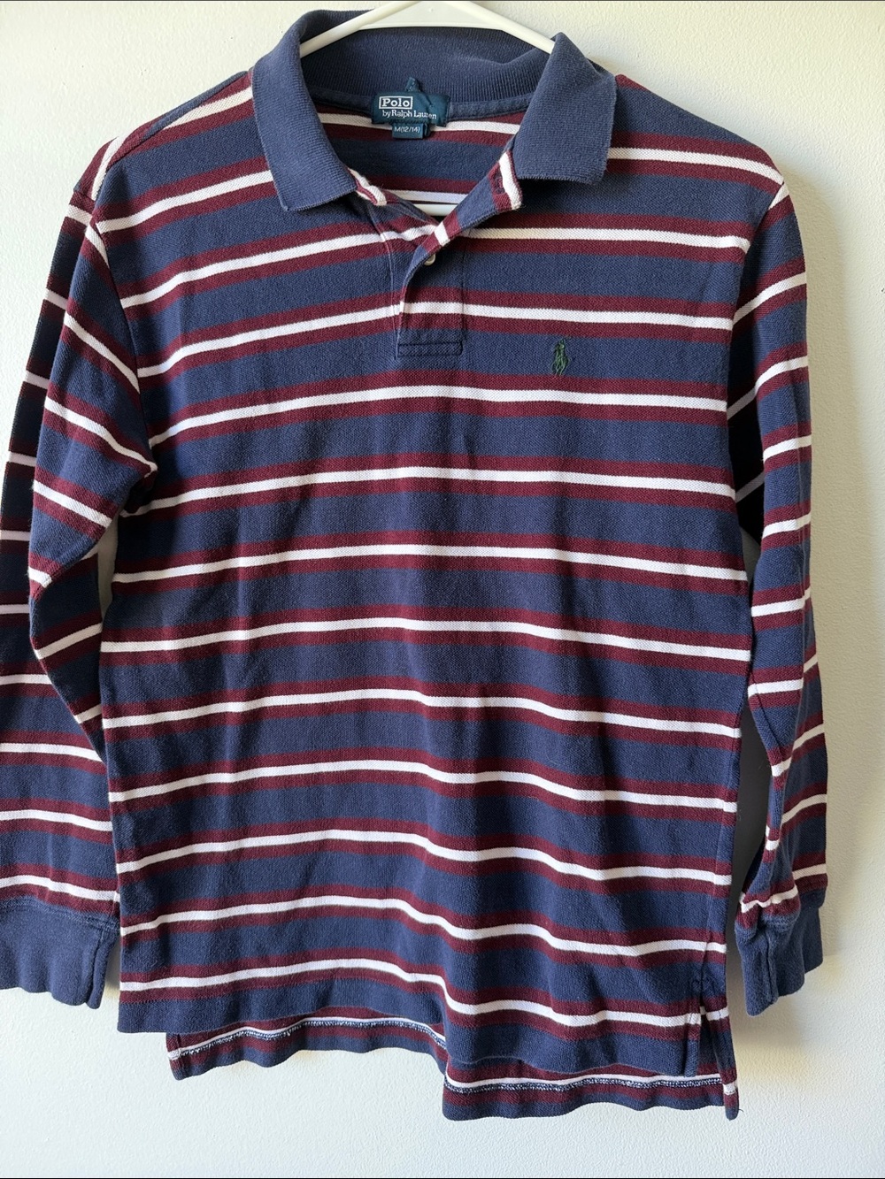 Polo by Ralph Lauren Navy, Burgundy & White Striped Long-Sleeve Polo 12/14